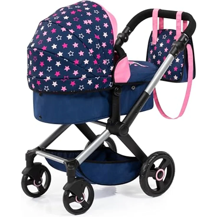 Bayer Design Kombi-Puppenwagen Xeo Sterne dunkelblau rosa – Bild 3