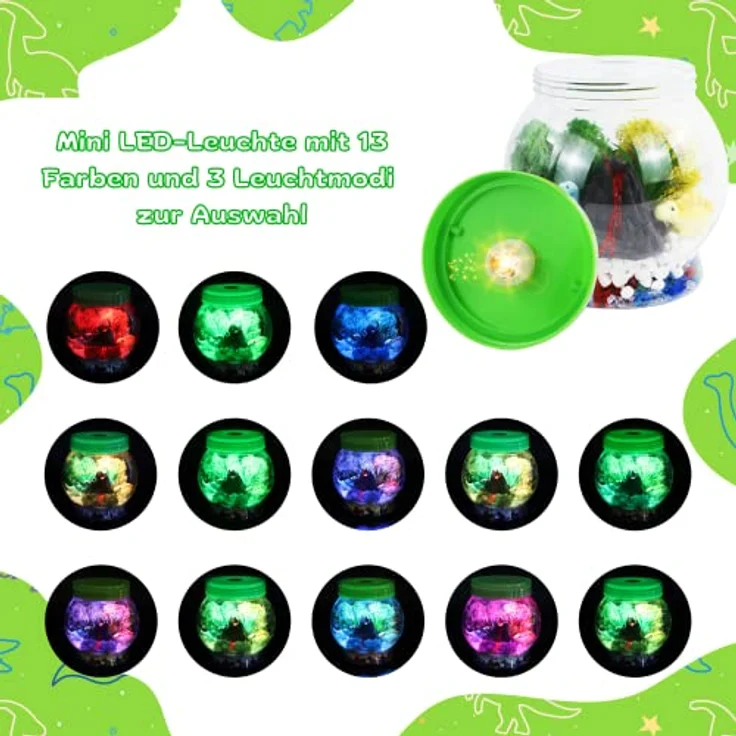 Coradoma Terrarium Kit Dinosaurier für Kinder | DIY Bastelset Spielzeug Set mit Nachtlicht Lampe | Junge und Mädchen Geschenke 3 4 5 6 7 8+ Jahre Basteln Kreativ Deko – Bild 5