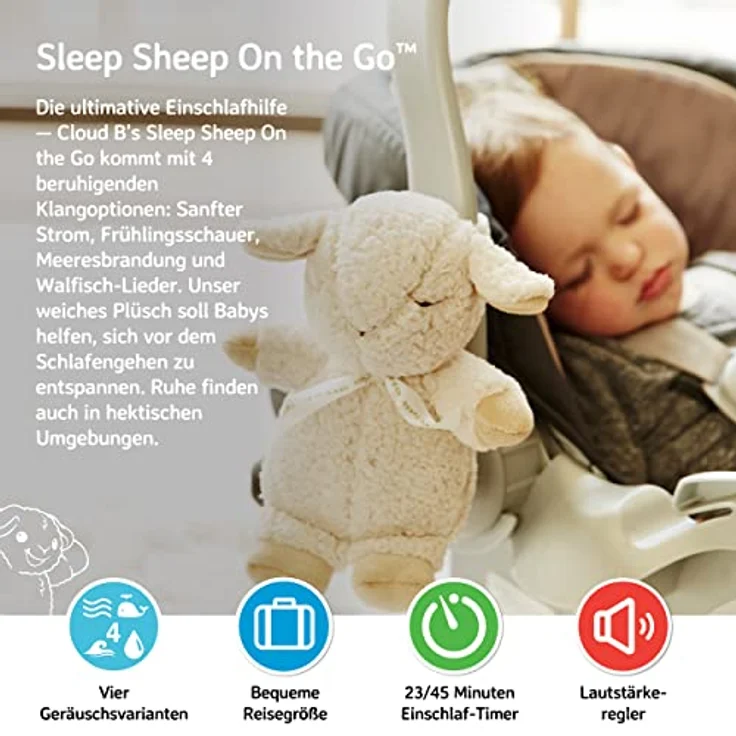 Cloud b Beruhigende Klangmaschine | Kuscheliges Plüschtier | 4 Geräusche und 4 Schlaflieder | Automatische Abschaltung | Sleep Sheep – Bild 3