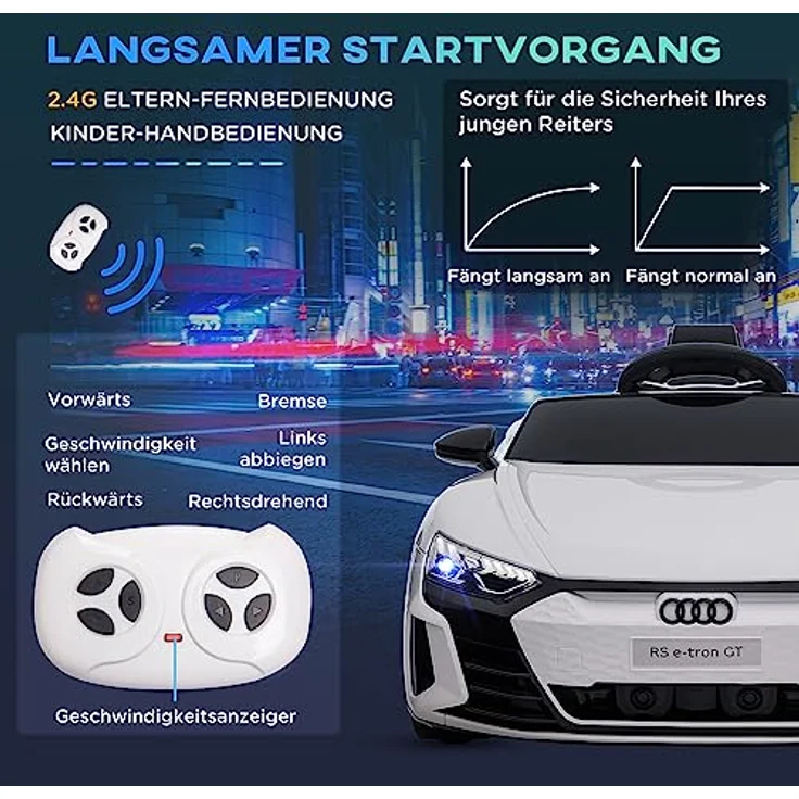 HOMCOM Elektro-Kinderauto mit Fernbedienung, Kinderfahrzeug mit Sicherheitsgurt, Belastbarkeit 25 kg, WeiГџ – Bild 6
