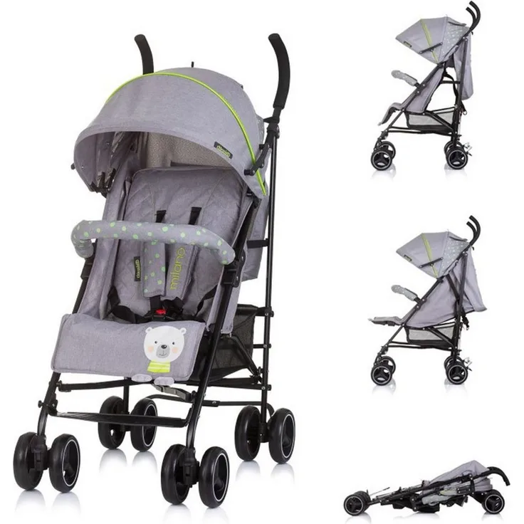 Chipolino Kinder-Buggy Kinderwagen Milano, Buggy bis 22 kg, Rückenlehne verstellbar, faltbar, klassischer Stahlrahmen in Schwarz