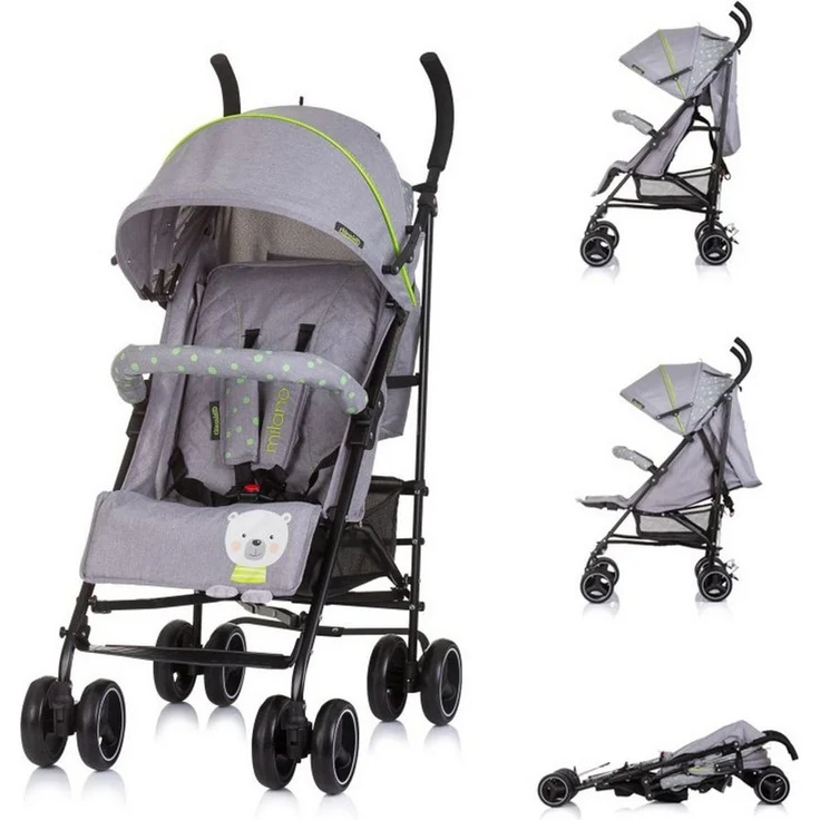 Chipolino Kinder-Buggy Kinderwagen Milano, Buggy bis 22 kg, Rückenlehne verstellbar, faltbar, klassischer Stahlrahmen in Schwarz