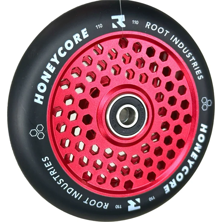 Root Industries Honeycore Stunt-Scooter Rolle 110mm Rot/PU Schwarz, Leichtgewichtiges Design, Abec 11 Kugellager – Bild 1