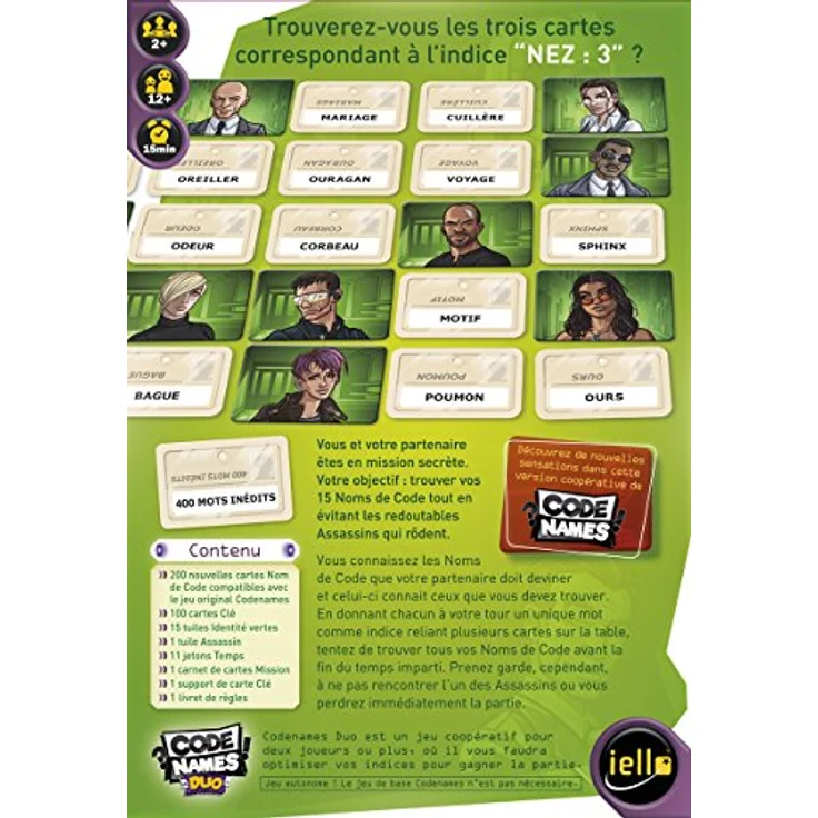 IELLO Codenames Duo, kooperatives Brettspiel für 2+ Spieler, französische Version, Spieldauer 15 Minuten – Bild 3