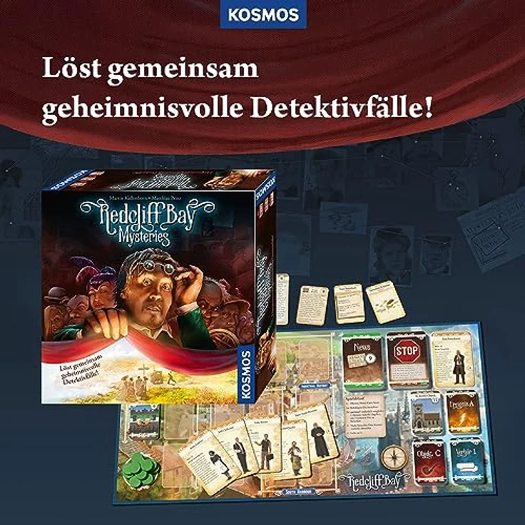 Kosmos Redcliff Bay Mysteries Brettspiel, Löst gemeinsam geheimnisvolle Detektivfälle – Bild 4