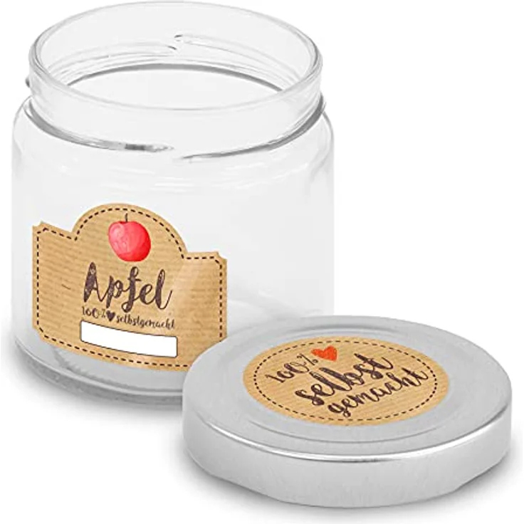 itenga Marmeladen Etikett Apfel Aufkleber, 20 selbstklebende Sticker aus hochwertigem Papier, 10 rund (Durchmesser 4 cm) & 10 rechteckig (4,5 x 3,8 cm) für Glas- und Deckeletiketten – Bild 4