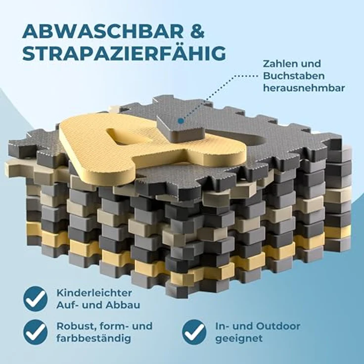 Spielwerk® 86-teilige Puzzlematte Baby Kinder 3,3m² Spielmatte Bodenschutzmatte Krabbelmatte Buchstaben Zahlen ABC Lernteppich XXL Schaumstoff Grau – Bild 4