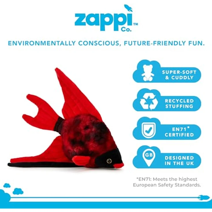 Zappi Co Tropischer Fisch Plüschtier (20-22CM), weich gefüllt, schwarz/rot, ideal zum Kuscheln und Spielen, Safari-Tiere Kollektion für Kinder – Bild 2