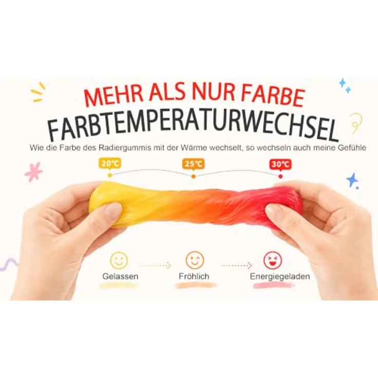 ENCOVY Magic Knete Intelligente Slime 80g, Wärmeempfindlicher Dough Farbwechsel Rot zu Gelb, Therapieknete für Kinder und Erwachsene – Bild 2