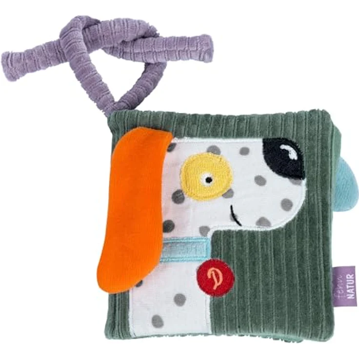 Fehn Greifspielzeug Stoffbuch Hund NATUR, aus Bio-Baumwolle mit Raschelpapier und Spiegel – Bild 1