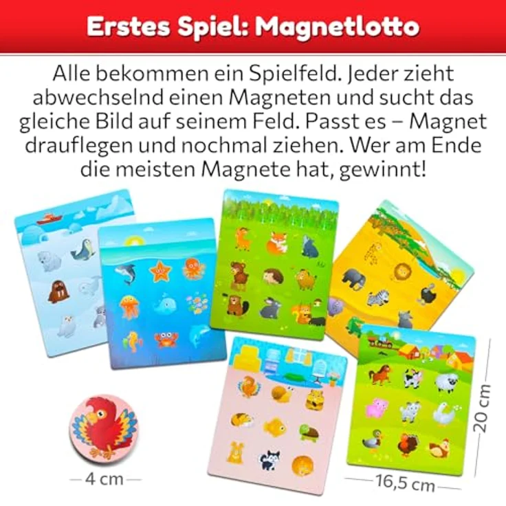 Magnikon Magnetisches Lotto Spiel „Die Tierwelt“, Bingo und Memory für Kinder ab 3 Jahren, 54 Magnete, 6 doppelseitige Spielbretter, farbenfrohe Tierbilder – Bild 3