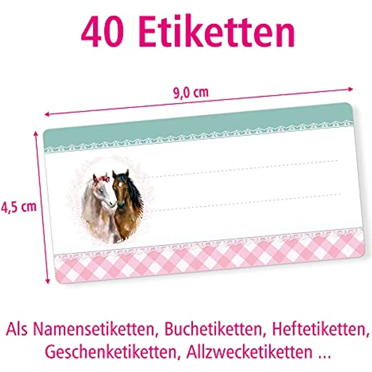 itenga 40x Buchetiketten Heftetiketten 9x4,5cm, selbstklebende Namensschild Aufkleber aus Haftpapier (Pferd) – Bild 2