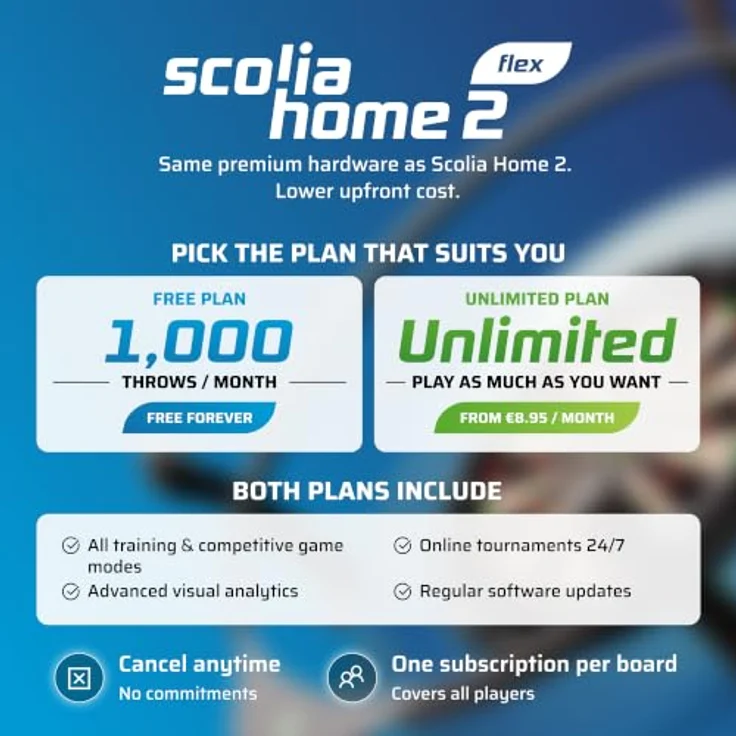 Scolia "Home 2 Flex" Autoscoring-System, automatische Punktezählung für Steeldarts mit 360° LED Beleuchtung, flexibles Abo-Modell – Bild 7