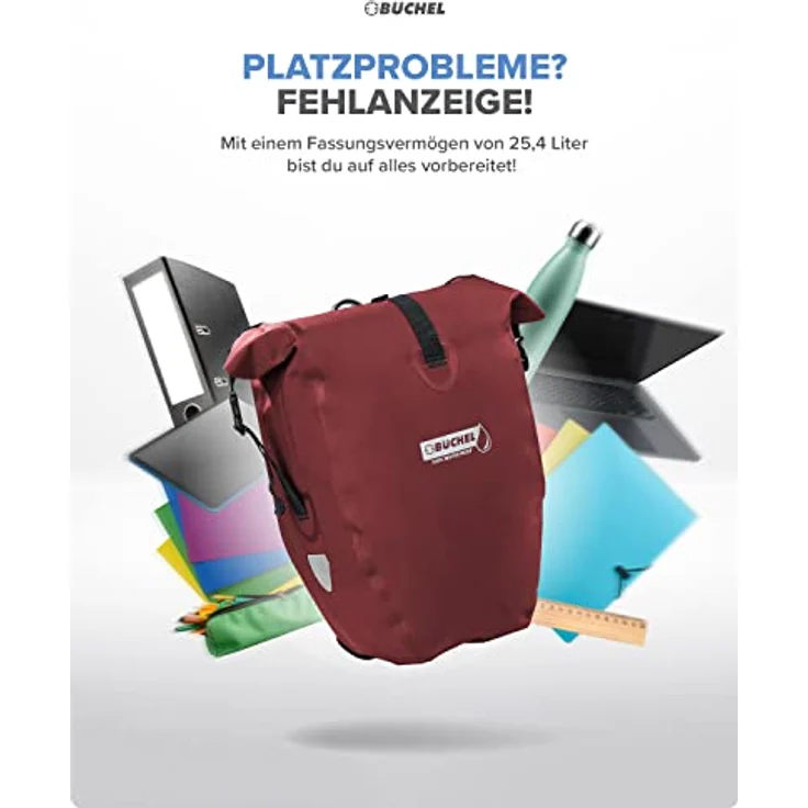 Büchel Fahrradtasche für Gepäckträger I 25.4 L - 100% Wasserdicht I mit Tragegriff und Schultergurt I fahrradtasche gepäckträger, gepäckträgertasche, fahrrad taschen hinten – Bild 3