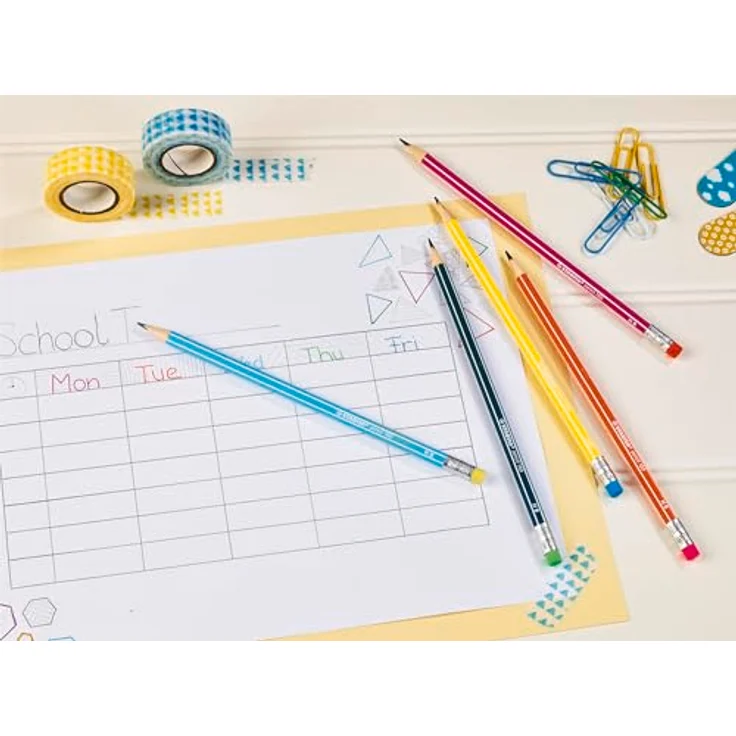 STABILO pencil 160, Bleistift mit Radierer, 10er Pack in gelb, orange, blau, petrol, pink, Härtegrad HB – Bild 4