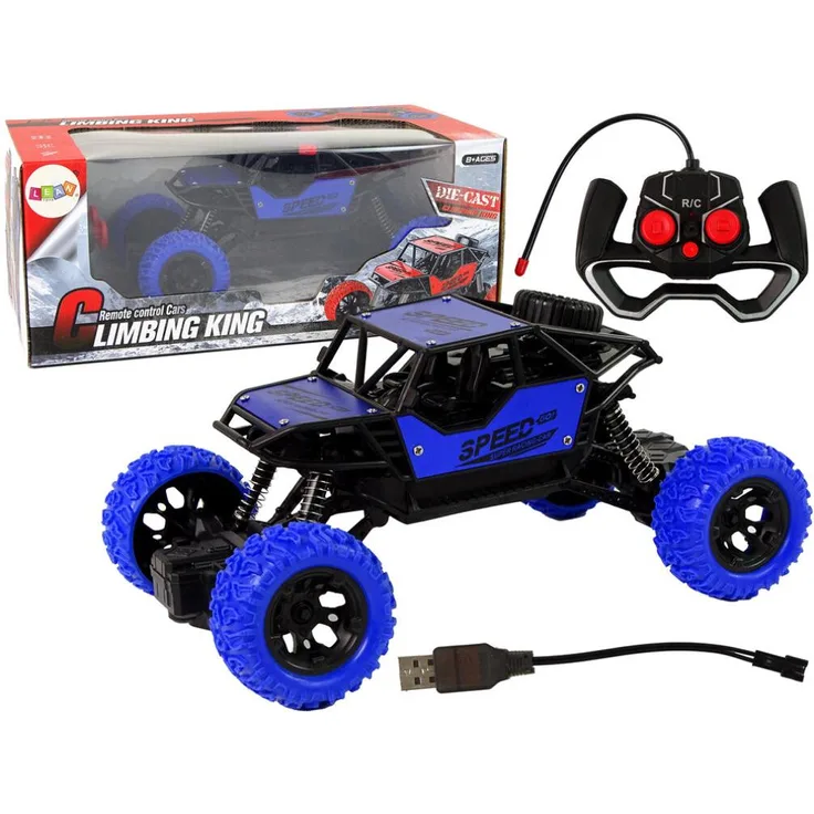 Lean Toys Ferngesteuertes Geländewagen R/C 1:18, Blau, Spielzeugauto mit Fernbedienung und wiederaufladbarer Batterie