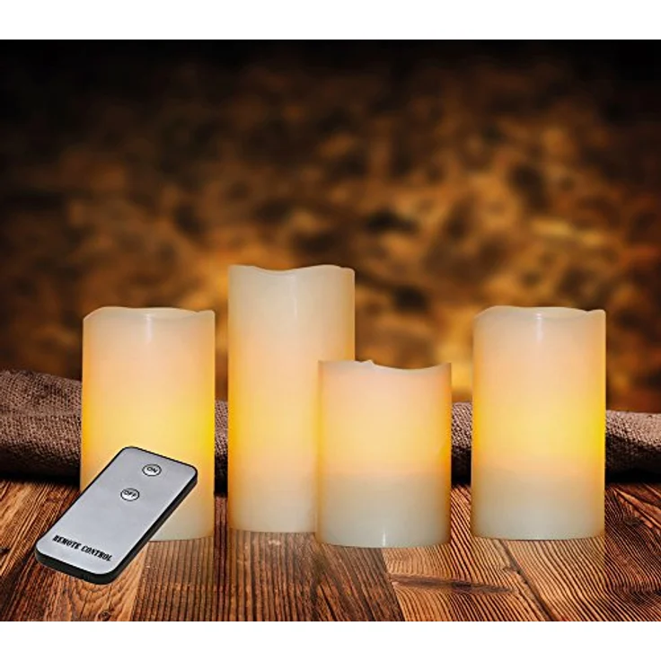 X4-LIFE LED Echtwachskerzen mit Fernbedienung 4er Set - Flackernde Flamme - Stumpenkerzen - inkl. Batterien - 10 cm bis 15 cm – Bild 2