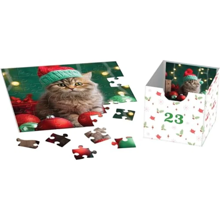 Eurographics Christmas Whiskers Adventskalender, 24 Puzzles mit festlich gekleideten Katzen, geeignet für alle Altersgruppen – Bild 4