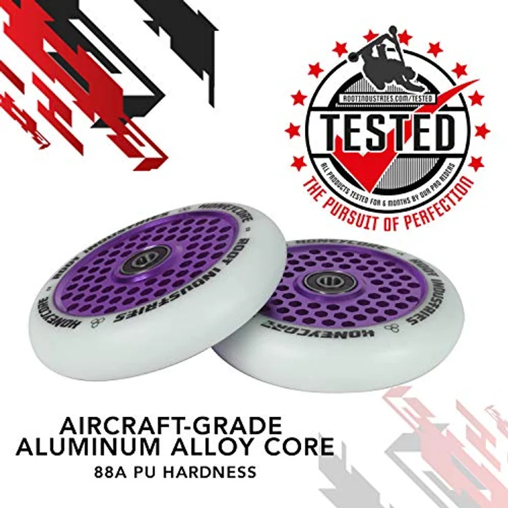 Root Industries Stuntscooter, 2x Honeycore Stunt-Scooter Rollen 110mm, lila/PU weiß, leichtes Aluminium 6061, ABEC 11 Kugellager – Bild 3