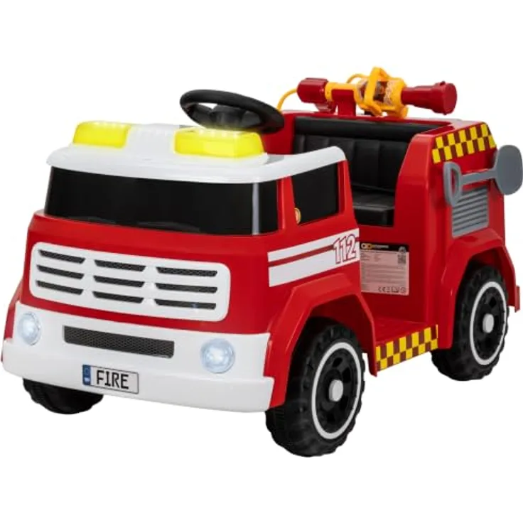 Actionbikes Motors Kinder-Feuerwehrauto LF112, Elektrofahrzeug mit 2,4 GHz Fernbedienung, Einsatzlicht, Sirene und Wasserspritze, geeignet für Kinder ab 3 Jahren