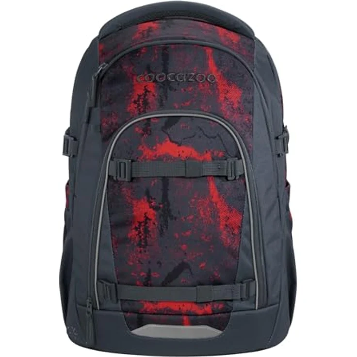 Coocazoo Mate Schulrucksack „Broken Black”, ergonomischer Tornister mit 30 Litern Volumen, höhenverstellbar, Brust- und Hüftgurt, schwarz-rot, ab der 3. Klasse – Bild 1