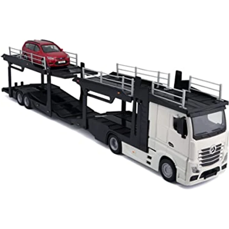 Bburago 1: 43 Maßstab B18–31456 of a Mercedes-Benz Actros multicarrier mit einem zusätzlichen Auto auf der Rückseite – Bild 2