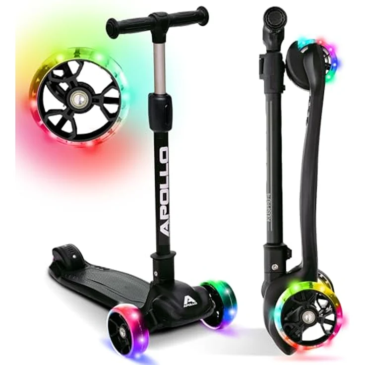 Apollo Kinderscooter KidsPro4 LED Roller - Schwarz, höhenverstellbar, mit leuchtenden LED-Rollen, belastbar bis 60 kg – Bild 1