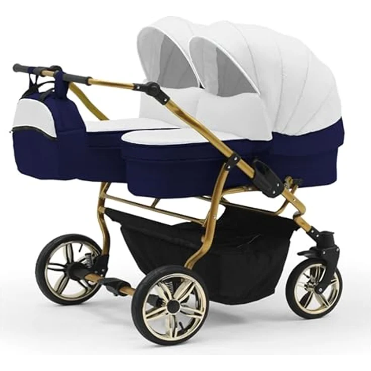 Elcar Zwillingskinderwagen 5 in 1 Duet Lux Goldedition inkl. Autositze und Iso Bases - 14 Teile - in 20 Farben – Bild 2
