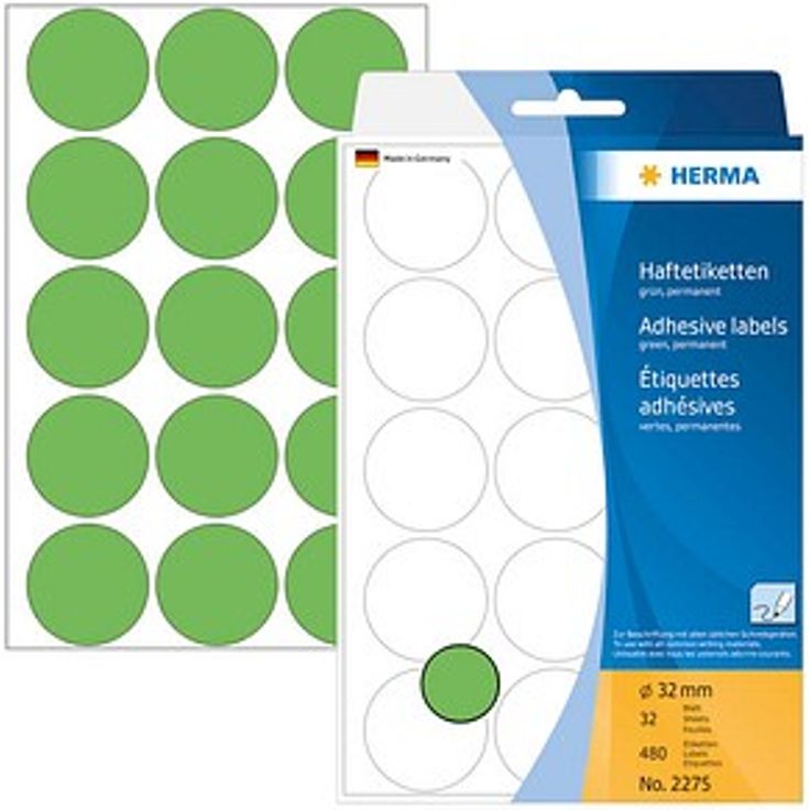 HERMA Klebepunkte 2275, selbstklebende Markierungspunkte, grün Ø 32,0 mm, 480 St. – Bild 1
