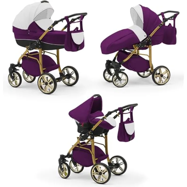 Elcar Kinderwagen-Set 4 in 1 Neo Gold inkl. Sportsitz und Autositz - 16 Teile - in 22 Farben
