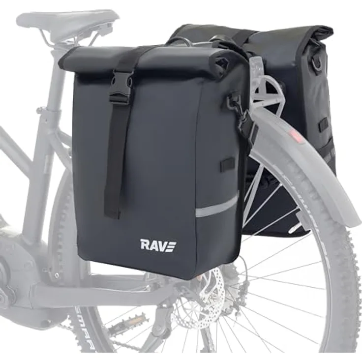 RAVE Fahrradtasche Gepäckträgertasche Voyage (Paar) - Wasserfest, Easy-Click-System, Netz-Seitentasche - Schwarz