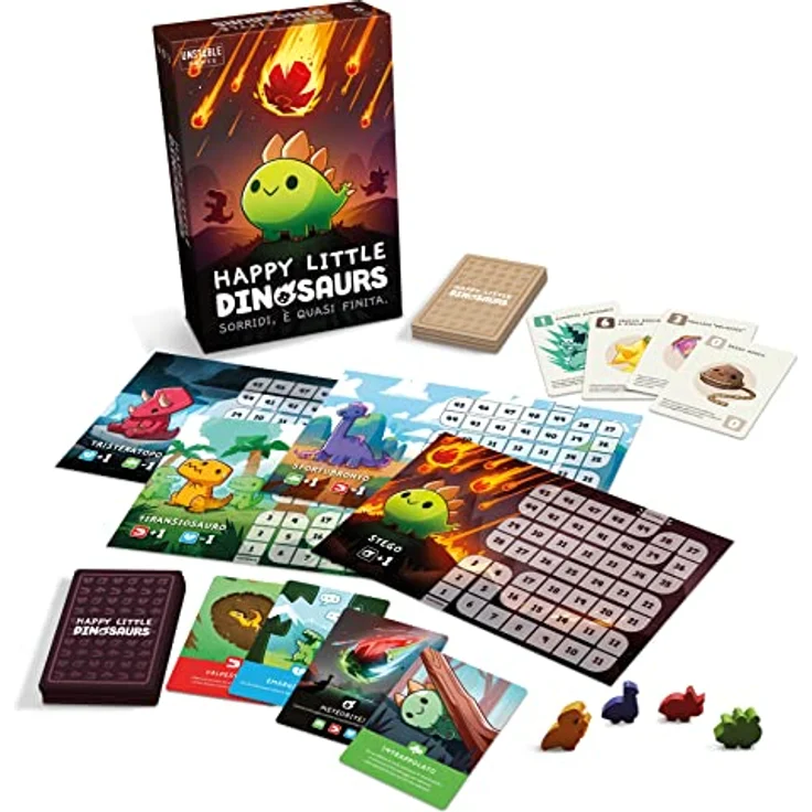 Asmodee Happy Little Dinosaurier, Tischspiel für 2-4 Spieler, ab 8 Jahren, italienische Ausgabe, inklusive 97 Karten und 4 Dinosaurier-Spielsteinen – Bild 2
