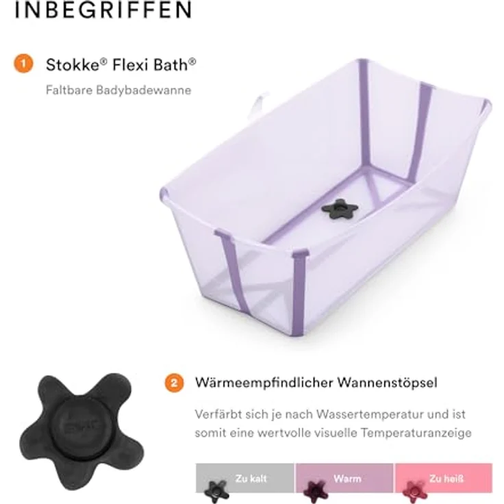 Stokke Flexi Bath Lavender, Faltbare Babybadewanne für Neugeborene bis 15 kg, leicht und transportierbar, rutschfester Boden, inklusive Newborn Support (separat erhältlich) – Bild 4