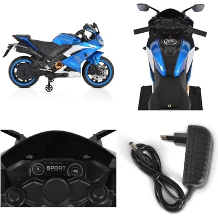 Moni Elektro-Kindermotorrad Elektromotorrad Motocross, Belastbarkeit 30 kg, MP3-Funktion Bluetooth Stützräder Lichter, in Rot – Bild 6