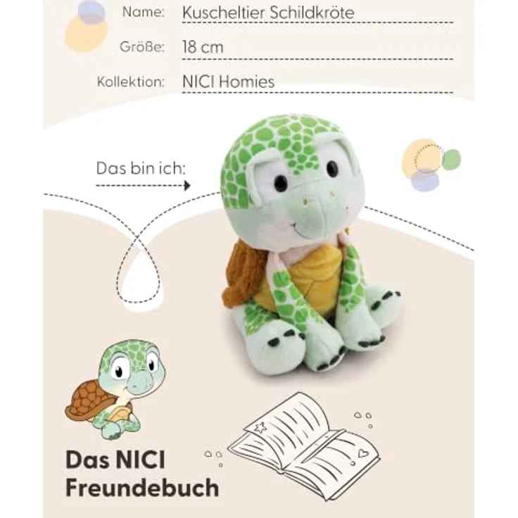 NICI Kuscheltier Schildkröte, 18 cm, mit braunem Plüschpanzer und süßer Bauchtasche, grün, 63066 – Bild 5