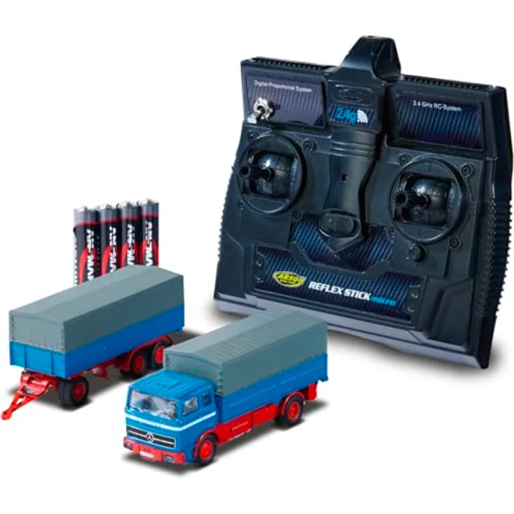 Carson 1:87 MB 1620 Plane mit Anhänger, fahrrfertiges RC Fahrzeug in blau, 60 Minuten Fahrzeit, 2,4GHz Fernsteuerung