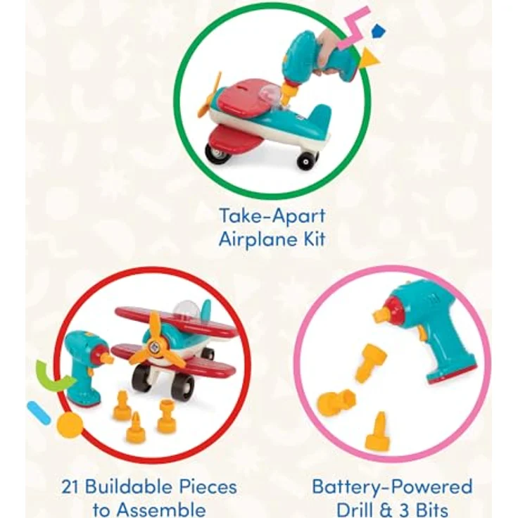 Battat – Konstruktionsspielzeug ab 3 Jahren Montage Flugzeug zum Selbstbauen mit funktionsfähigem Akkuschrauber - Pädagogisches Spielzeug für Kinder (25 Teile) – Bild 4