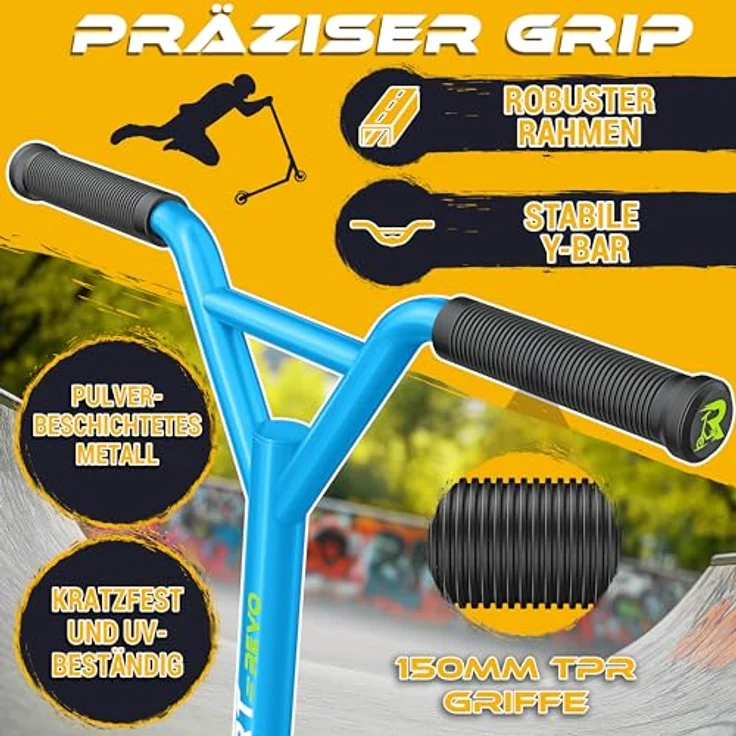 RE:SPORT Revo Stunt Scooter, Profi Stuntroller mit 100mm PU Wheels, ABEC 9 Kugellager, Y-Bar und Ständer für Kinder & Erwachsene – Bild 8