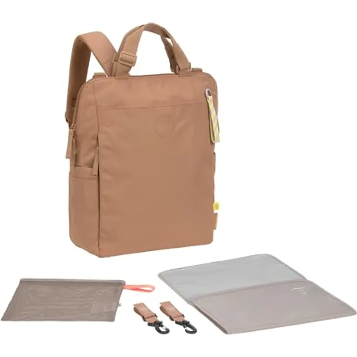 LÄSSIG Baby Wickelrucksack Wickeltasche mit Wickelunterlage, Kinderwagenbefestigung, Netztasche in almond