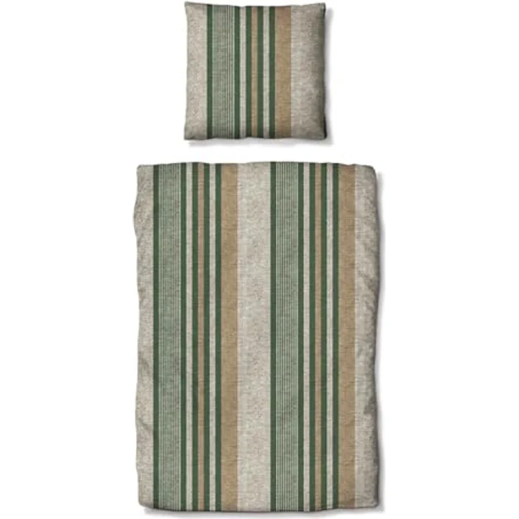 Traumschlaf Feinflanell Bettwäsche Mountain Stripe Forest, 100% Baumwolle, warme Winterbettwäsche, 135x200 cm + 80x80 cm, modernes Streifendesign – Bild 1