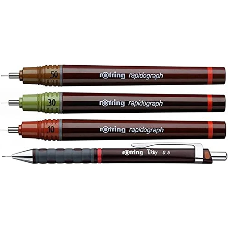 Rotring Isograph Master Set, technische Schreibstifte mit verchromten feinen Spitzen und nachfüllbarem Tintenreservoir, Burgund, 3 Strichbreiten – Bild 4