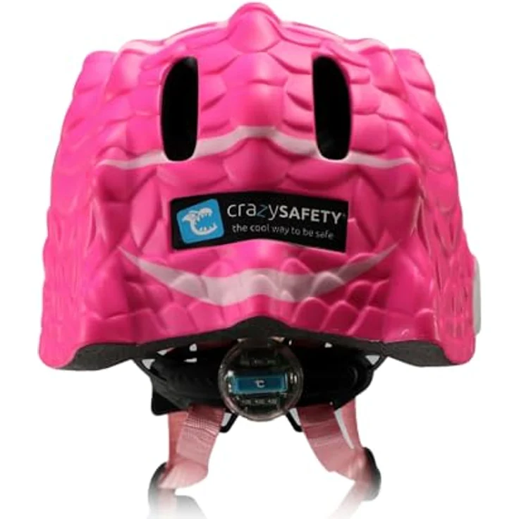 Crazy Safety Kinder Fahrradhelm | Verstellbarer 3D Tierhelm 49-55 cm | LED-Rücklicht | 6 Belüftungsöffnungen | Dino Rosa – Bild 4