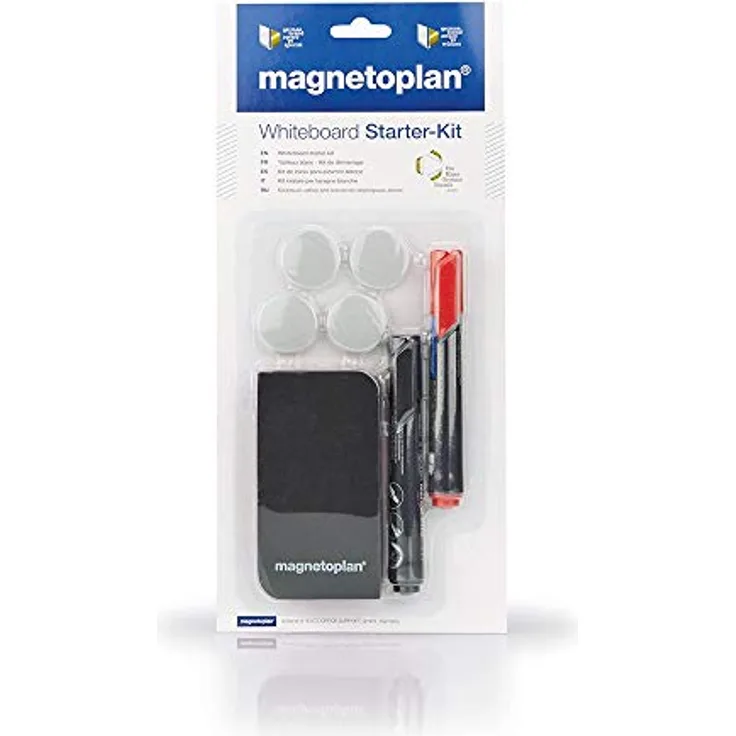 Magnetoplan Magnetic Whiteboard Accessory Starter Kit - 2 x Whiteboard Marker Pens, 1 x Magnetic Dry Eraser & 4 x Magnetic Dots - Whiteboard Starter Kit, Dry Erase Cleaner Set