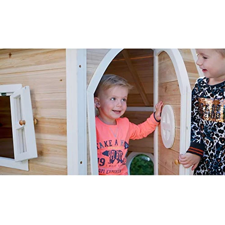 EXIT Toys Fantasia 100 Holzspielhaus für Draußen, mit Schornstein, 100% FSC Zedernholz, TÜV-zertifiziert, 128x108x171cm, natur – Bild 5