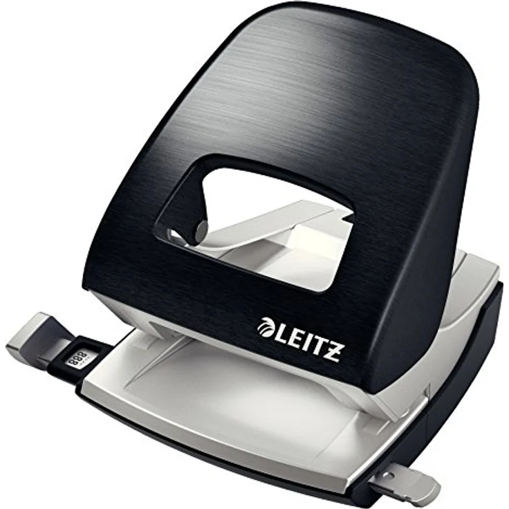 Leitz Büro Locher aus Metall, Für 30 Blatt, Anschlagschiene mit Formatangaben, Ergonomisches Design, Satin schwarz, Style Serie, 50066094 – Bild 1
