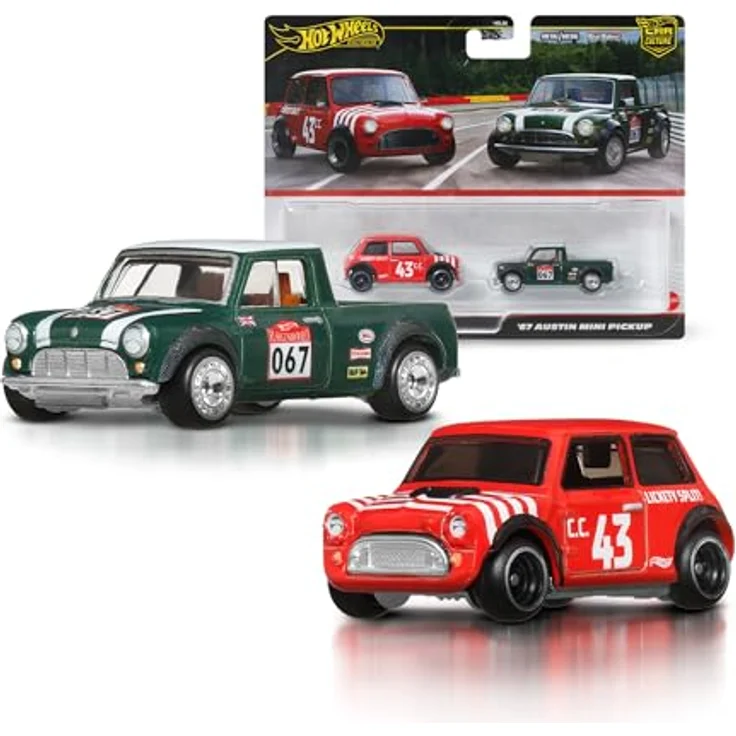 Hot Wheels Morris Mini + Austin Mini Pickup 1967, Premium 1:64 Die-Cast Spielzeugautos im 2er Set – Bild 1