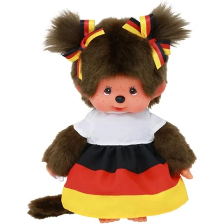 Monchhichi Plüschfigur Mädchen im Deutschland-Kleid 20 cm Monchhichi Puppe zwei Zöpfchen, EM-Fußball Edition – Bild 2