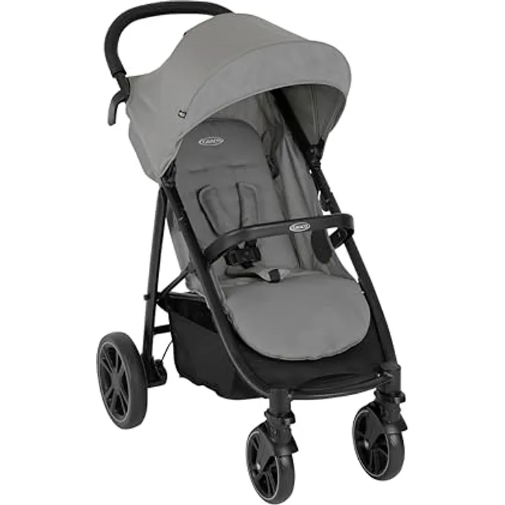 Graco EeZeFold Sportwagen mit cleverem Faltmechanismus, ab Geburt bis ca. 3 Jahre (0 bis 15 kg), inkl. Regenverdeck, grau, Steeple Gray