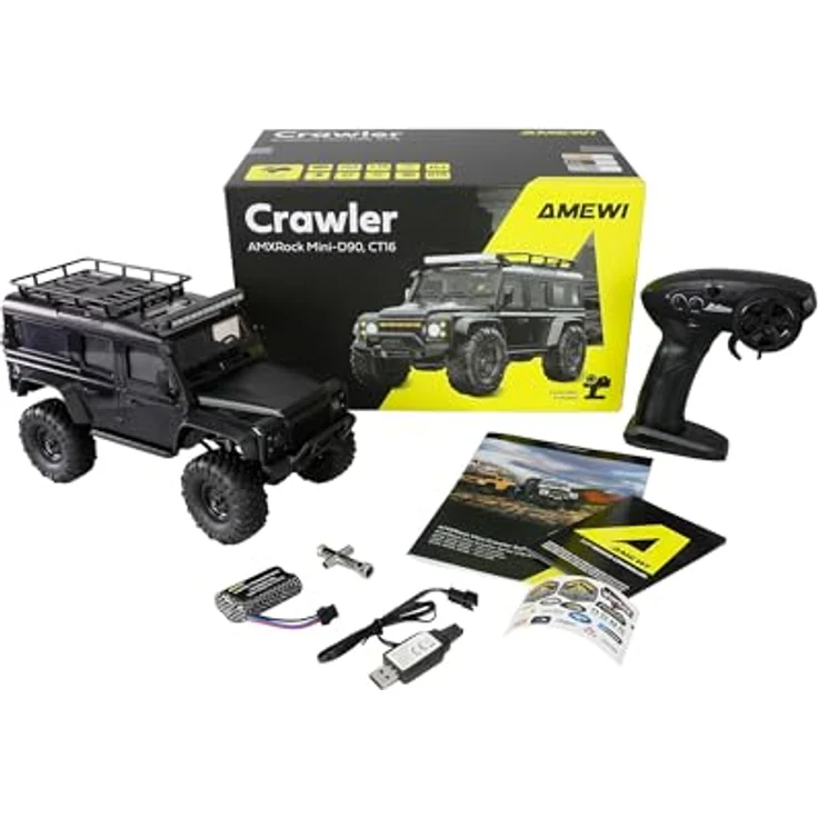 Amewi RC Crawler Mini-D90 AMXRock, 4WD 1:16 RTR, ferngesteuertes Auto, schwarz – Bild 2
