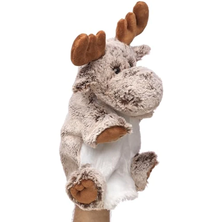 Uni-Toys Handpuppe Elch, braun-meliert, aus hochwertigem Plüsch, 28 cm, Kuscheltier – Bild 2